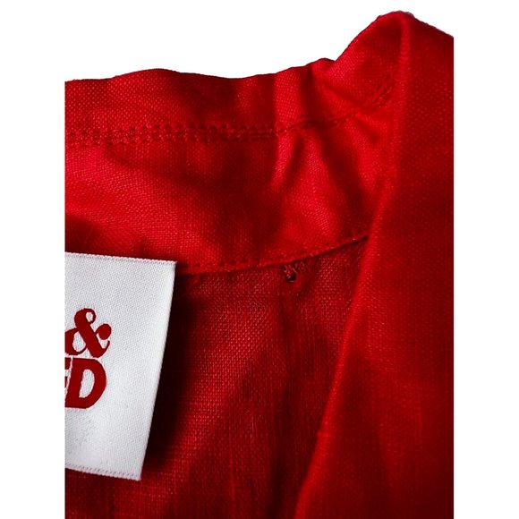 Solid & Striped The Cabana Linen Pocket Stripe Shirt Cherry ( M ) - Picture 3 of 4